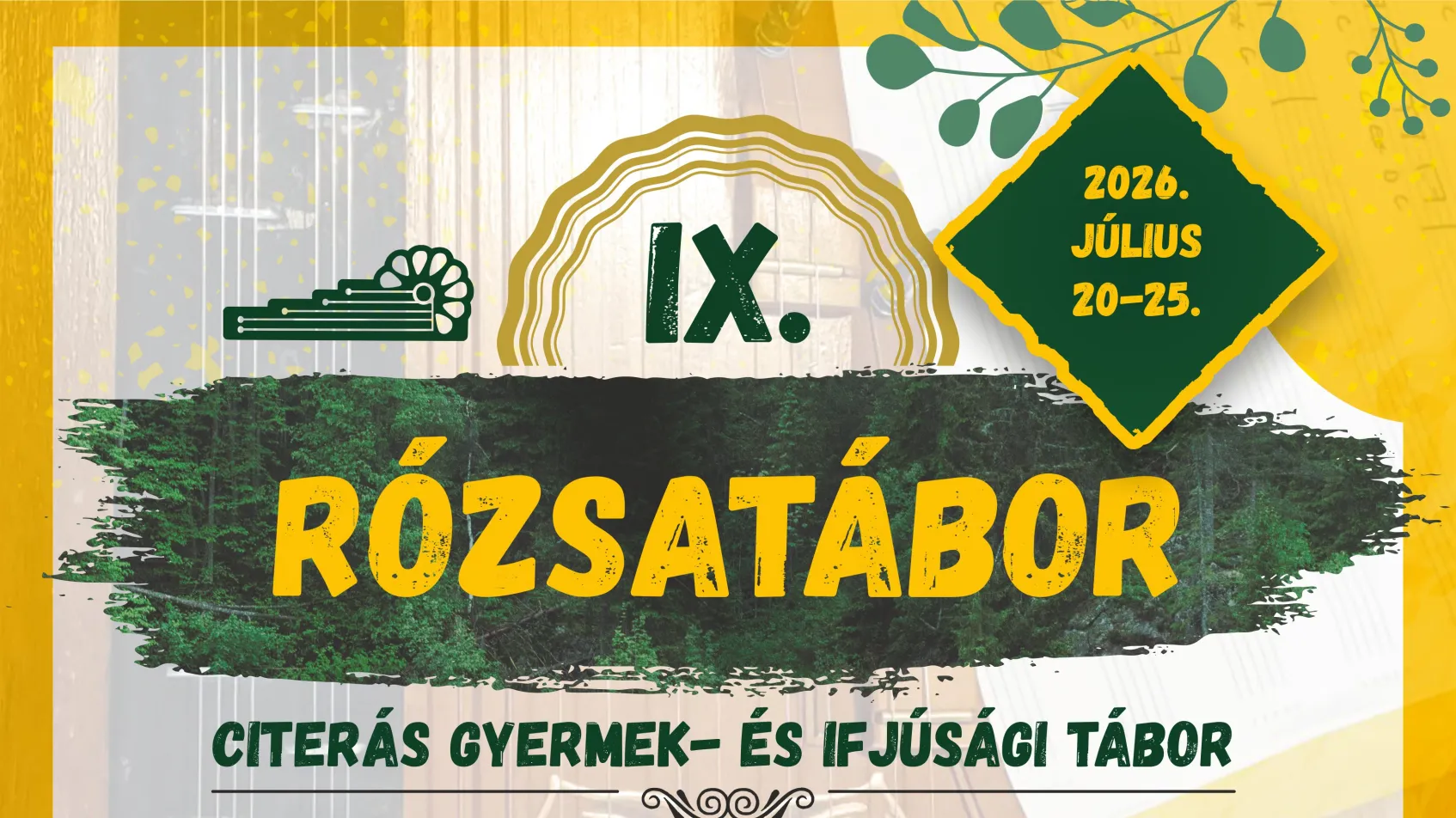 Szeretettel várjuk a CITERÁZÓ, a hangszer és a népzene iránt érdeklődő gyermekeket, fiatalokat, citerát oktató pedagógusokat, közösségi szervezőket! A tábor időpontja: 2026. július 20-25. Igény szerint kezdő csoport is indítunk, tanulóciterákat biztosítunk! Részvételi díj: 80.000 Ft. Szabadidős programok:  Néprajzi előadások, kézműves foglalkozások, játékos vetélkedők, tábortűz, koncertek, vártúra, zárókoncert.  Szakmai vezető: Nauner-Agárdi Éva népzenetanár, etnográfus.