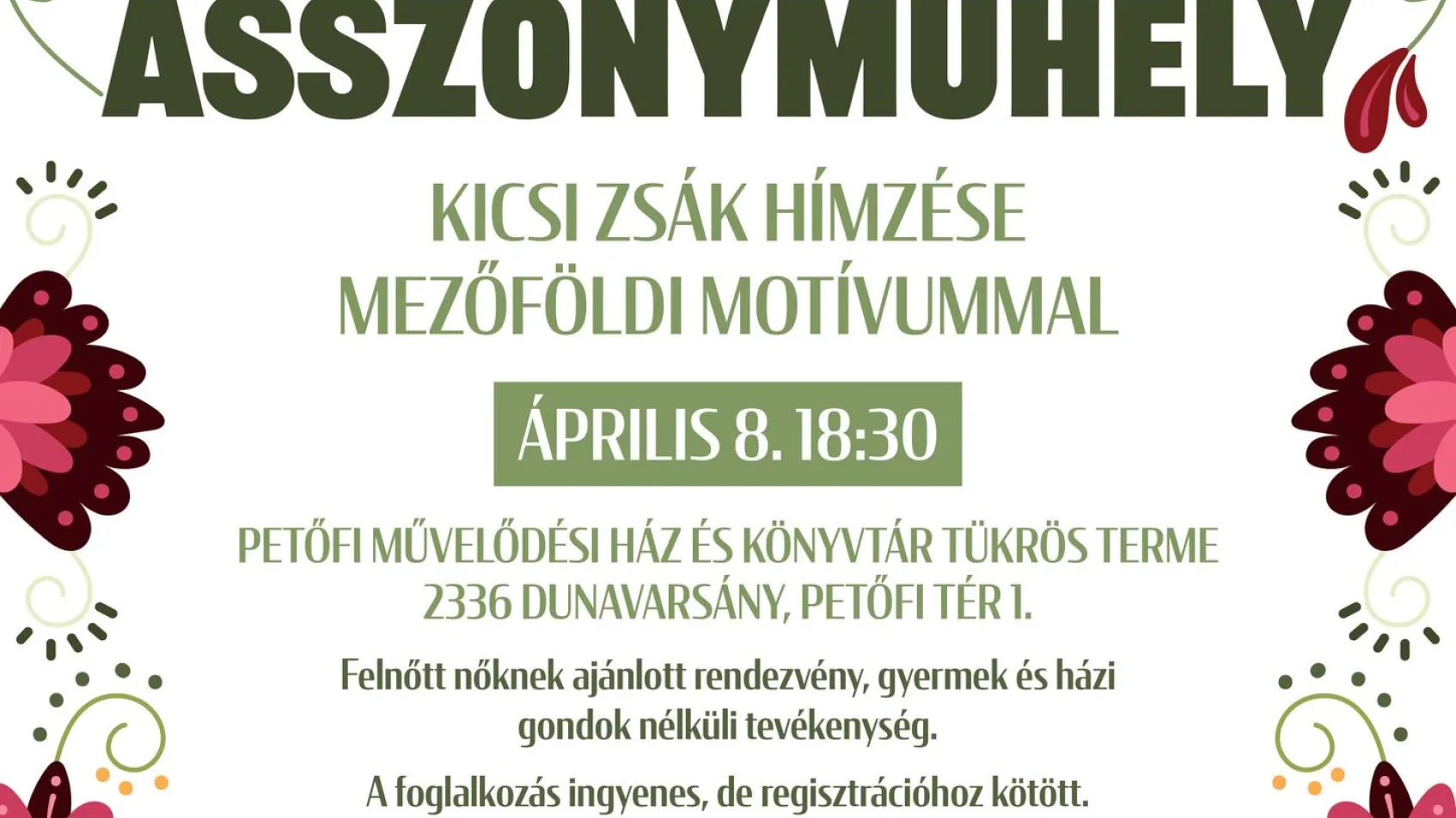 Asszonyműhely - Kicsi zsák hímzése Mezőföldi motívummal