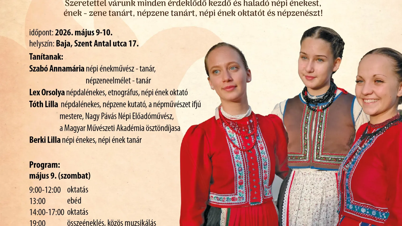 Népi ének kurzus és mesterkurzus az Alföld népdalaiból